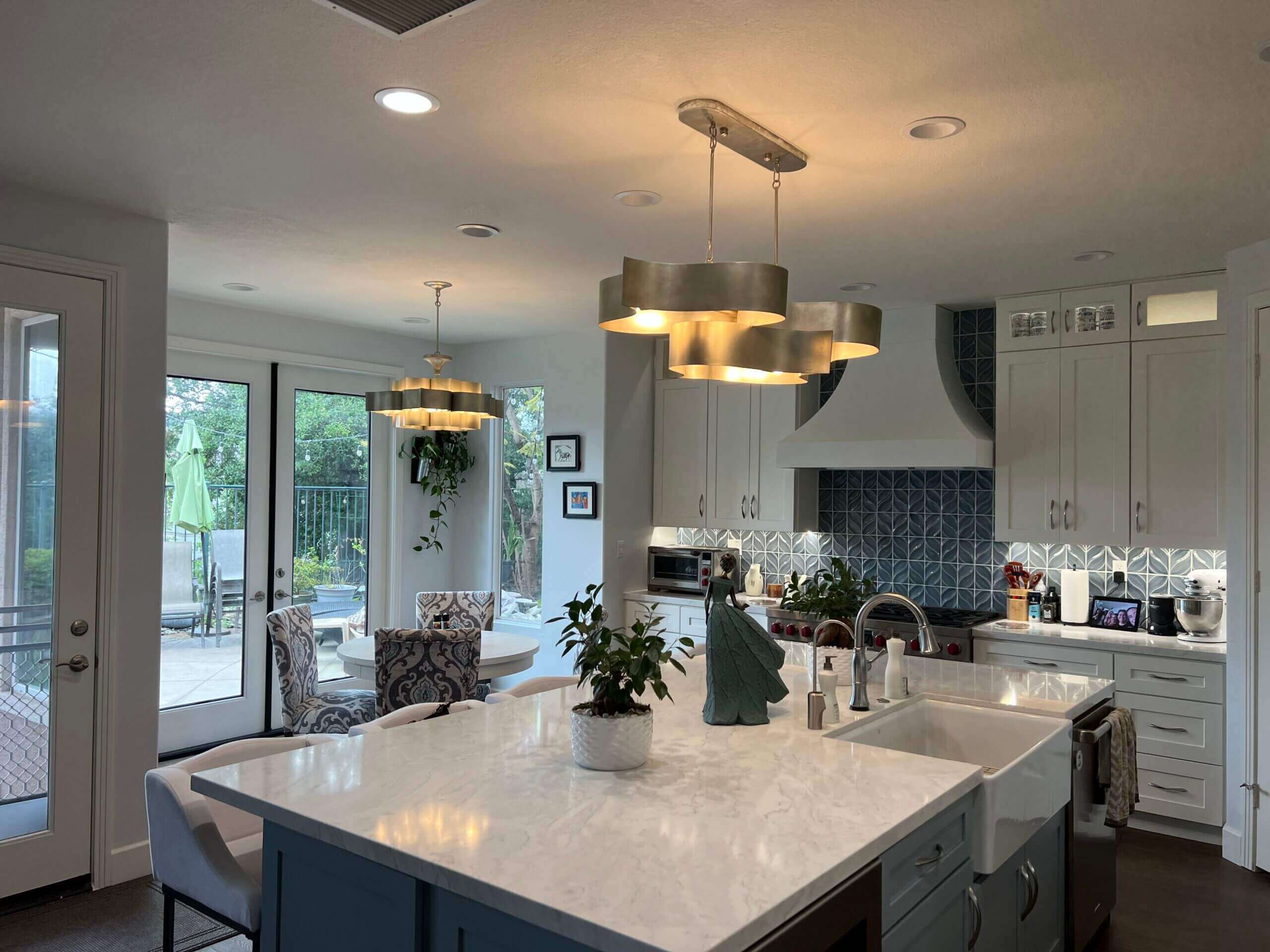 Custom kitchen remodel in Orange County with island seating and full height cabinetry